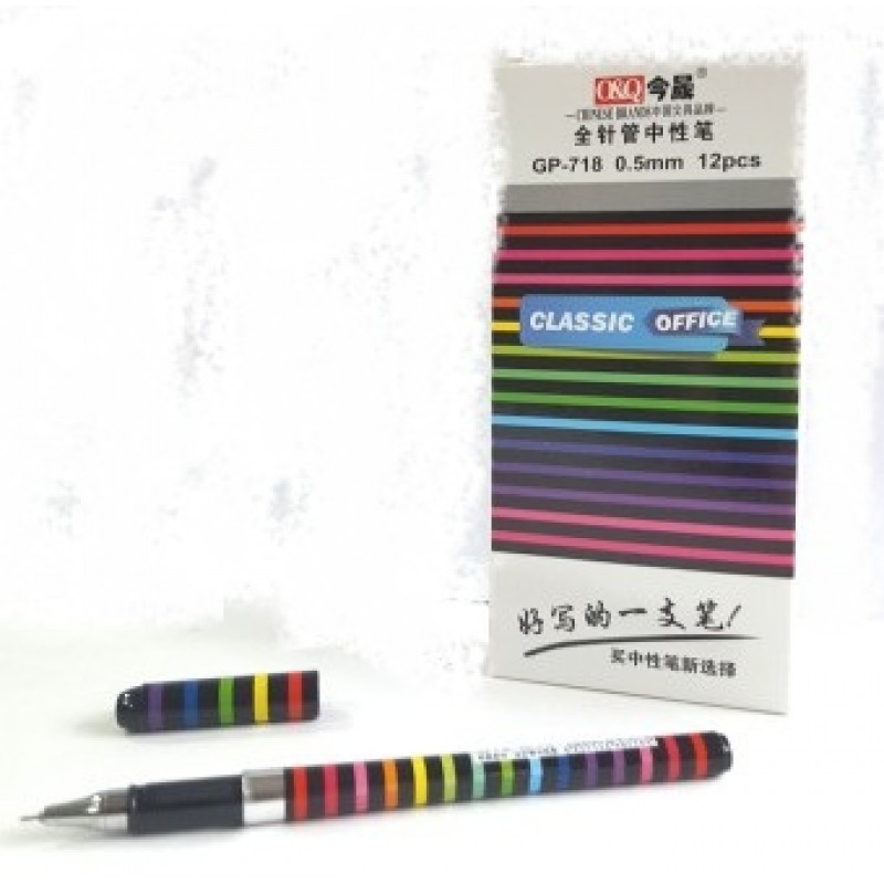 Ручка GP-718 гелевая  черный 0.5мм цветн..корп.(12шт/уп)